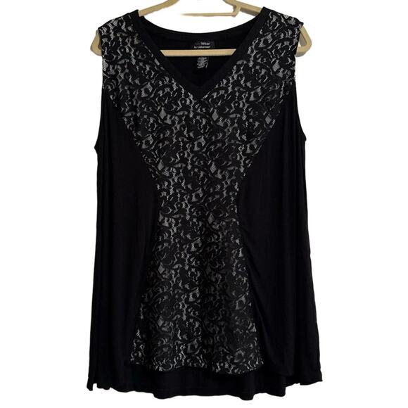 Tops - AnyWear by Catherines Womens Plus Size 0X Black Lace V-Neck Sleeveless Top